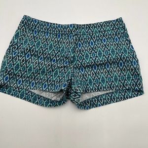 H&M Shorts Womens 8 Blue Geometric Diamond Flat Front Stretch Low Rise Shortie‎